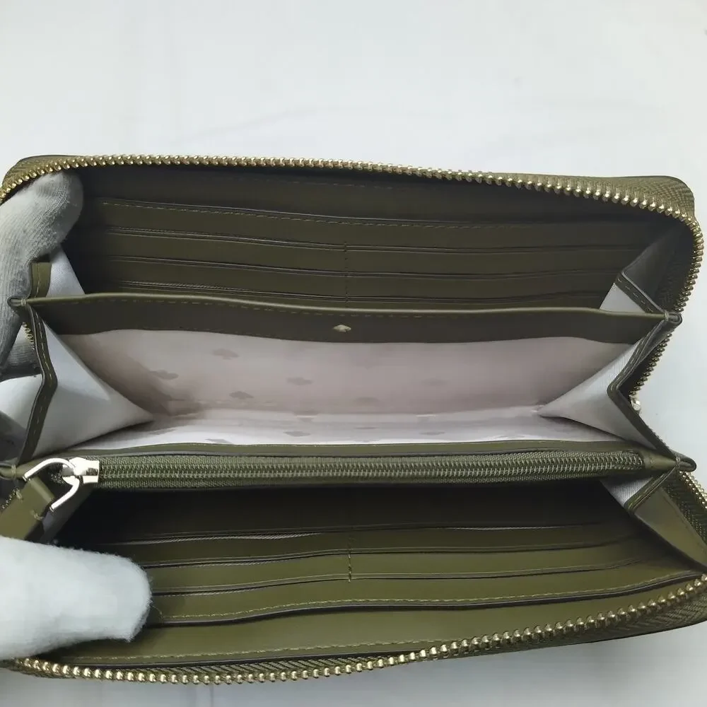Kate Spade New York Moss Green Leather Zip Around Credit Card Wallet - NWT